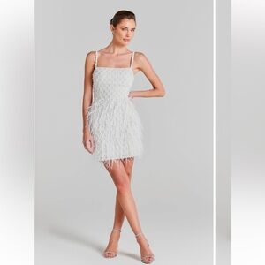 NADINE MERABI White Feather Mini Dress